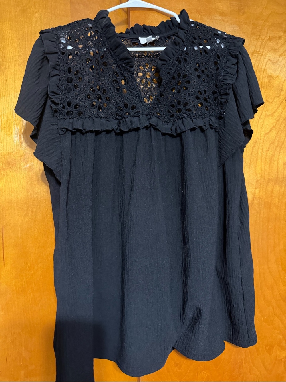 Chic Soul Black Eyelet Ruffle Flutter Sleeve Top